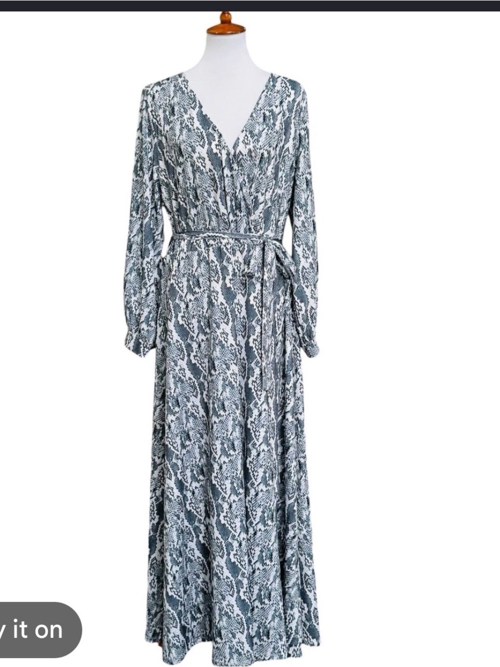 Eloquii Slate Green Snake-Print Wrap Maxi Dress